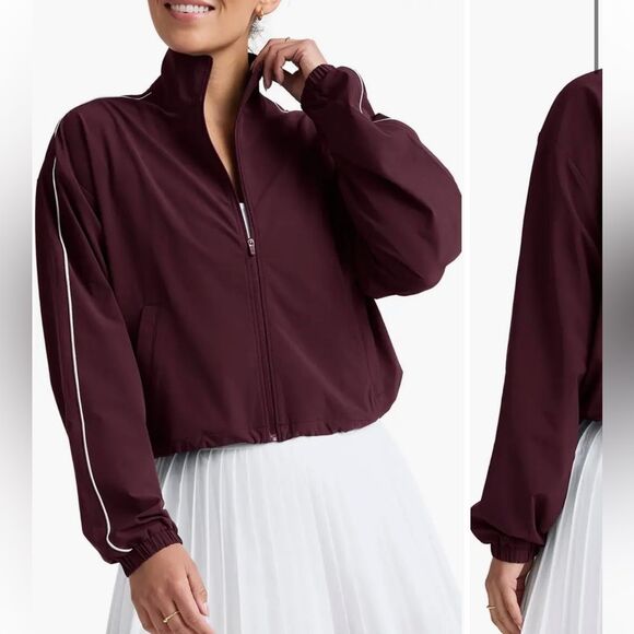 Beyond Yoga Track Jacket in Black Cherry Medium